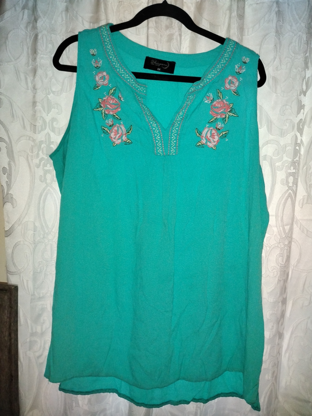 Sleeveless Teal Embroidered V-Neck Women's Blouse